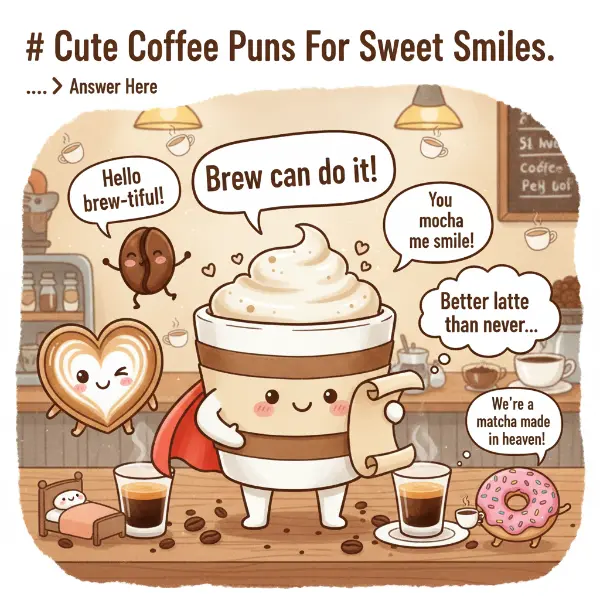 Cute Coffee Puns For Sweet Smiles.