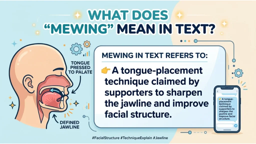 What does mewing meaning in text mean in text